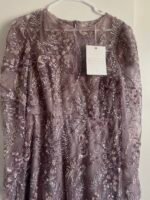 Mac Duggal Puff Sleeve Embroidered A-Line Tea Length Mauve Dress Sz 10 - Image 7