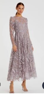 Mac Duggal Puff Sleeve Embroidered A-Line Tea Length Mauve Dress Sz 10 - Image 2