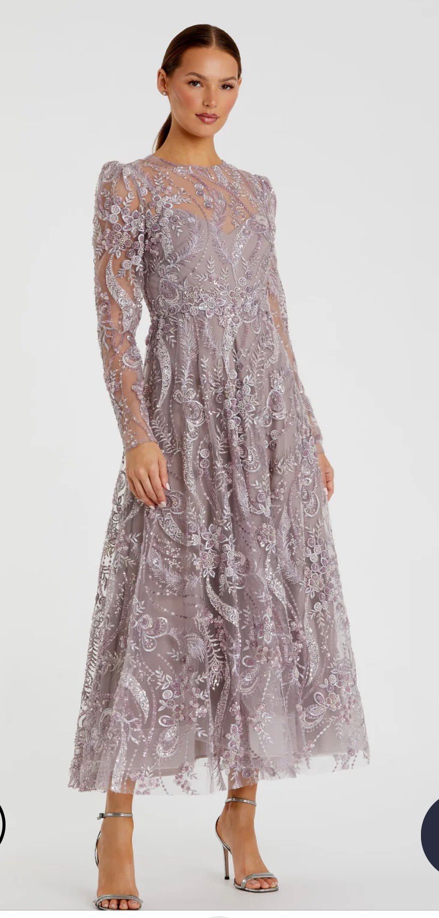 Screenshot Mac Duggal Puff Sleeve Embroidered A-Line Tea Length Mauve Dress Sz 10 - Image 1