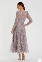 Mac Duggal Puff Sleeve Embroidered A-Line Tea Length Mauve Dress Sz 10 - Image 3