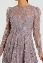 Mac Duggal Puff Sleeve Embroidered A-Line Tea Length Mauve Dress Sz 10 - Image 4