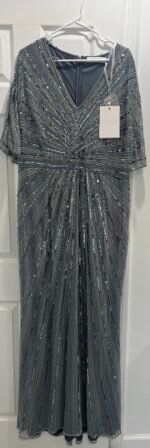 Mac Duggal 93583 Sequined V Neck Cape Sleeve Gown -Size 18 Slate Blue - Image 6