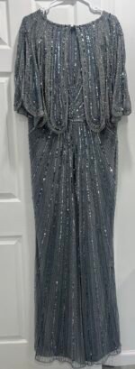 Mac Duggal 93583 Sequined V Neck Cape Sleeve Gown -Size 18 Slate Blue - Image 8