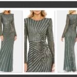 Mac Duggal 5641 embellished puff sleeve side knot bow dress size 8