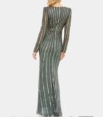 Mac Duggal 5641 embellished puff sleeve side knot bow dress size 8 - Image 3