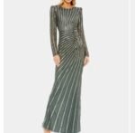 Mac Duggal 5641 embellished puff sleeve side knot bow dress size 8 - Image 4