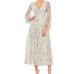 Mac Duggal 93788 Dress 4 Embellished Floral Faux Wrap A-Line Long Sleeves NWT