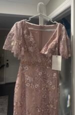 Mac Duggal 67909 Embellished Illusion Butterfly Sleeve Dress in Rose Pink Size 2 - Image 8