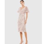 Mac Duggal 67909 Embellished Illusion Butterfly Sleeve Dress in Rose Pink Size 2