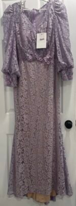 Mac Duggal 79397 Sz 16 Lilac Lace Long Sleeve V Neck Embellished Gown - Image 8