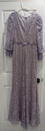 Mac Duggal 79397 Sz 10 Lilac Lace Long Sleeve V Neck Embellished Gown - Image 12