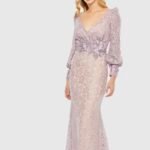 Mac Duggal 79397 Sz 16 Lilac Lace Long Sleeve V Neck Embellished Gown