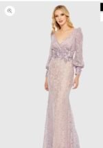 Mac Duggal 79397 Sz 10 Lilac Lace Long Sleeve V Neck Embellished Gown - Image 2