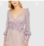 Mac Duggal 79397 Sz 10 Lilac Lace Long Sleeve V Neck Embellished Gown - Image 3