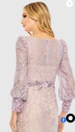 Mac Duggal 79397 Sz 10 Lilac Lace Long Sleeve V Neck Embellished Gown - Image 4