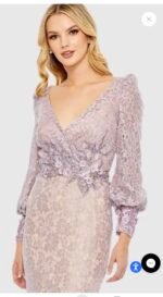 Mac Duggal 79397 Sz 10 Lilac Lace Long Sleeve V Neck Embellished Gown - Image 5