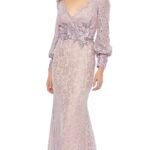 Mac Duggal 79397 Sz 6 Lilac Lace Long Sleeve V Neck Embellished Gown