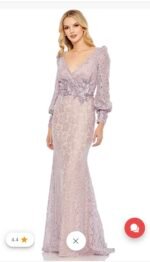 Mac Duggal 79397 Sz 6 Lilac Lace Long Sleeve V Neck Embellished Gown
