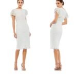 Mac Duggal 10827  Floral Embellished Flutter Sleeve Midi Dress Size 12