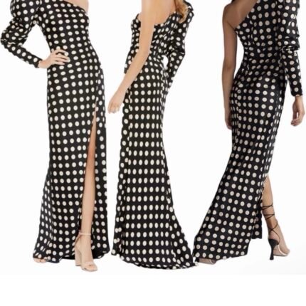 Ieena Mac Duggal - 26515 Sz 6 Puff Long Sleeve One Shoulder Polkadot Dress