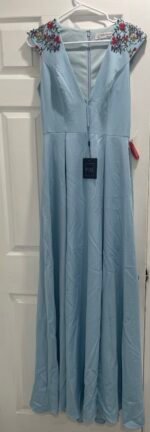 IEENA Mac Duggal 26540 Floral Beaded Cap Sleeve ALine Gown Blue Sz 6 - Image 9