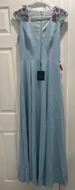 IEENA Mac Duggal 26540 Floral Beaded Cap Sleeve ALine Gown Blue Sz 6 - Image 10