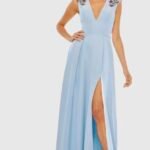 IEENA Mac Duggal 26540 Floral Beaded Cap Sleeve ALine Gown Blue Sz 6