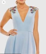 IEENA Mac Duggal 26540 Floral Beaded Cap Sleeve ALine Gown Blue Sz 6 - Image 3