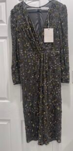 Mac Duggal 5571 Sz 10Charcoal Gray Floral Embellished Midi Cocktail Dress - Image 5