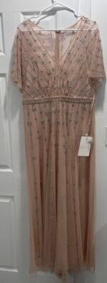 Mac Duggal 9223 Sz 14 Pink Rose Floral Embellished Flutter Sleeve  Gown - Image 5