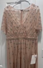 Mac Duggal 9223 Sz 14 Pink Rose Floral Embellished Flutter Sleeve  Gown - Image 6