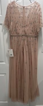 Mac Duggal 9223 Sz 14 Pink Rose Floral Embellished Flutter Sleeve  Gown - Image 8