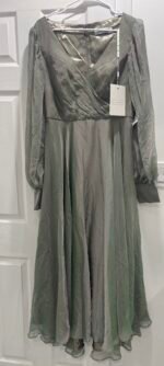 Mac Duggal 67873 Sheer Blouson Sleeve Surplice Chiffon Gown Sage Green Sz 10 - Image 5