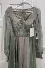 Mac Duggal 67873 Sheer Blouson Sleeve Surplice Chiffon Gown Sage Green Sz 10 - Image 6