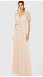 Mac Duggal 9223 Sz 14 Pink Rose Floral Embellished Flutter Sleeve  Gown - Image 2