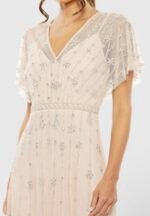 Mac Duggal 9223 Sz 14 Pink Rose Floral Embellished Flutter Sleeve  Gown