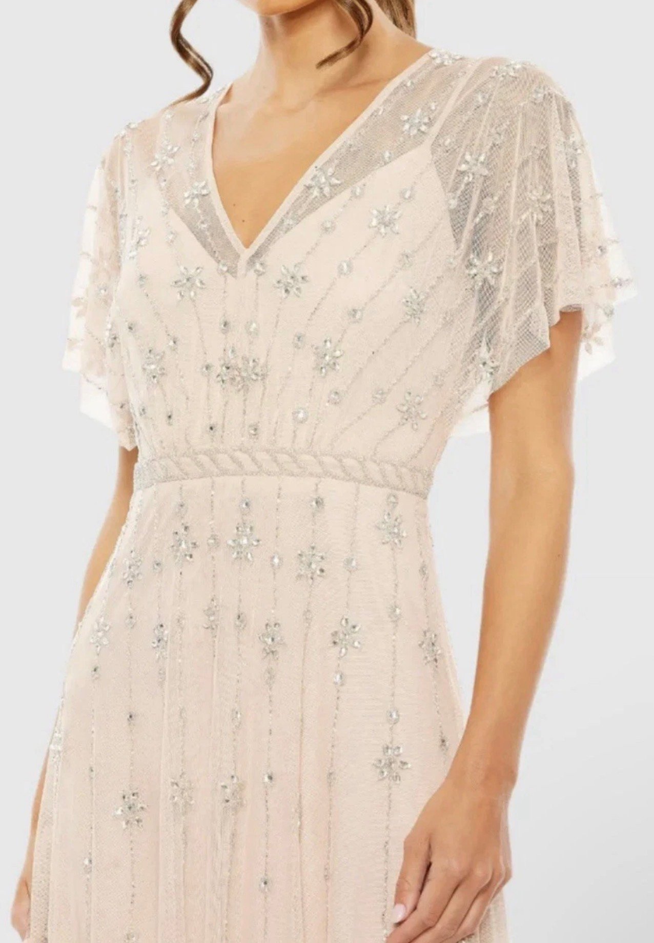 Screenshot Mac Duggal 9223 Sz 14 Pink Rose Floral Embellished Flutter Sleeve Gown - Image 1