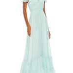 Mac Duggal 68086 Mint Green Sz 8 Ruffle Tiered Babydoll Flowly Gown