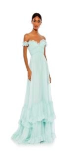 Mac Duggal 68086 Mint Green Sz 8 Ruffle Tiered Babydoll Flowly Gown