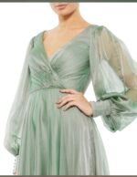 Mac Duggal 67873 Sheer Blouson Sleeve Surplice Chiffon Gown Sage Green Sz 10 - Image 3