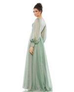 Mac Duggal 67873 Sheer Blouson Sleeve Surplice Chiffon Gown Sage Green Sz 10 - Image 4