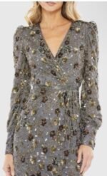 Mac Duggal 5571 Sz 10Charcoal Gray Floral Embellished Midi Cocktail Dress - Image 3