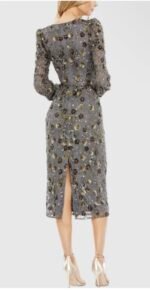 Mac Duggal 5571 Sz 10Charcoal Gray Floral Embellished Midi Cocktail Dress - Image 4
