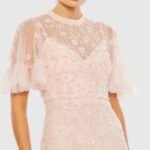 NWT Mac Duggal 9199 Sz 16 Floral Embellished Flutter Sleeve A Line Gown