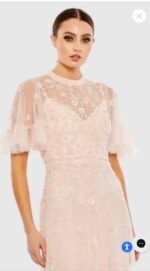 NWT Mac Duggal 9199 Sz 16 Floral Embellished Flutter Sleeve A Line Gown