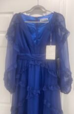 Mac Duggal Ruffle Puff Sleeve A Line Gown #68223 Blue Size 8 NWT - Image 6