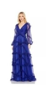 Mac Duggal Ruffle Puff Sleeve A Line Gown #68223 Blue Size 8 NWT - Image 2