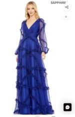 Mac Duggal Ruffle Puff Sleeve A Line Gown #68223 Blue Size 8 NWT