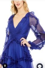 Mac Duggal Ruffle Puff Sleeve A Line Gown #68223 Blue Size 8 NWT - Image 5