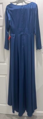 Ieena Mac Duggal 26613 Vneck Long Sleeve Satin Gown SZ 8 Midnight Blue - Image 9